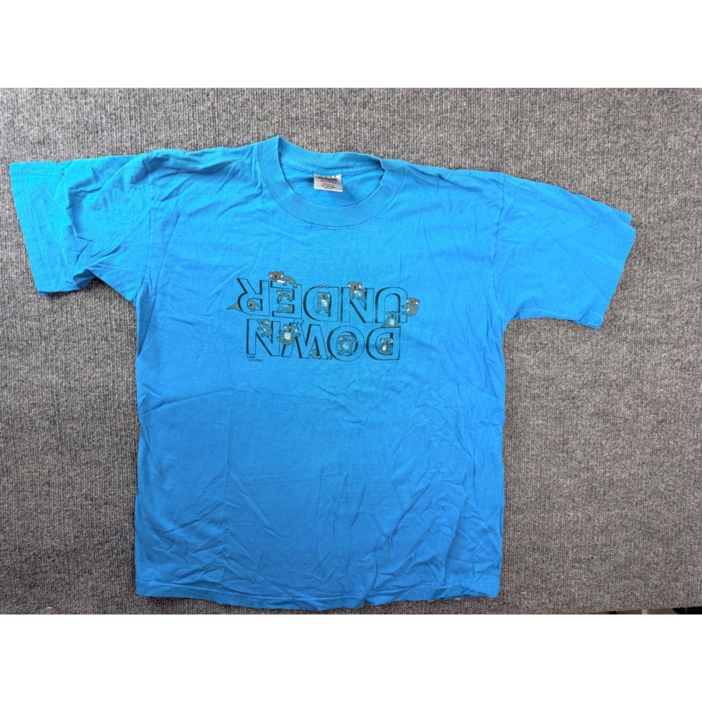 Vintage Oneita Power-T Shirt XL Blue Cotton Down Under Koala Made in USA Y2K Tee